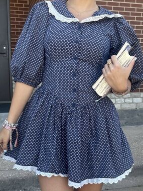 Free People Need To Know Mini Dress blue lace